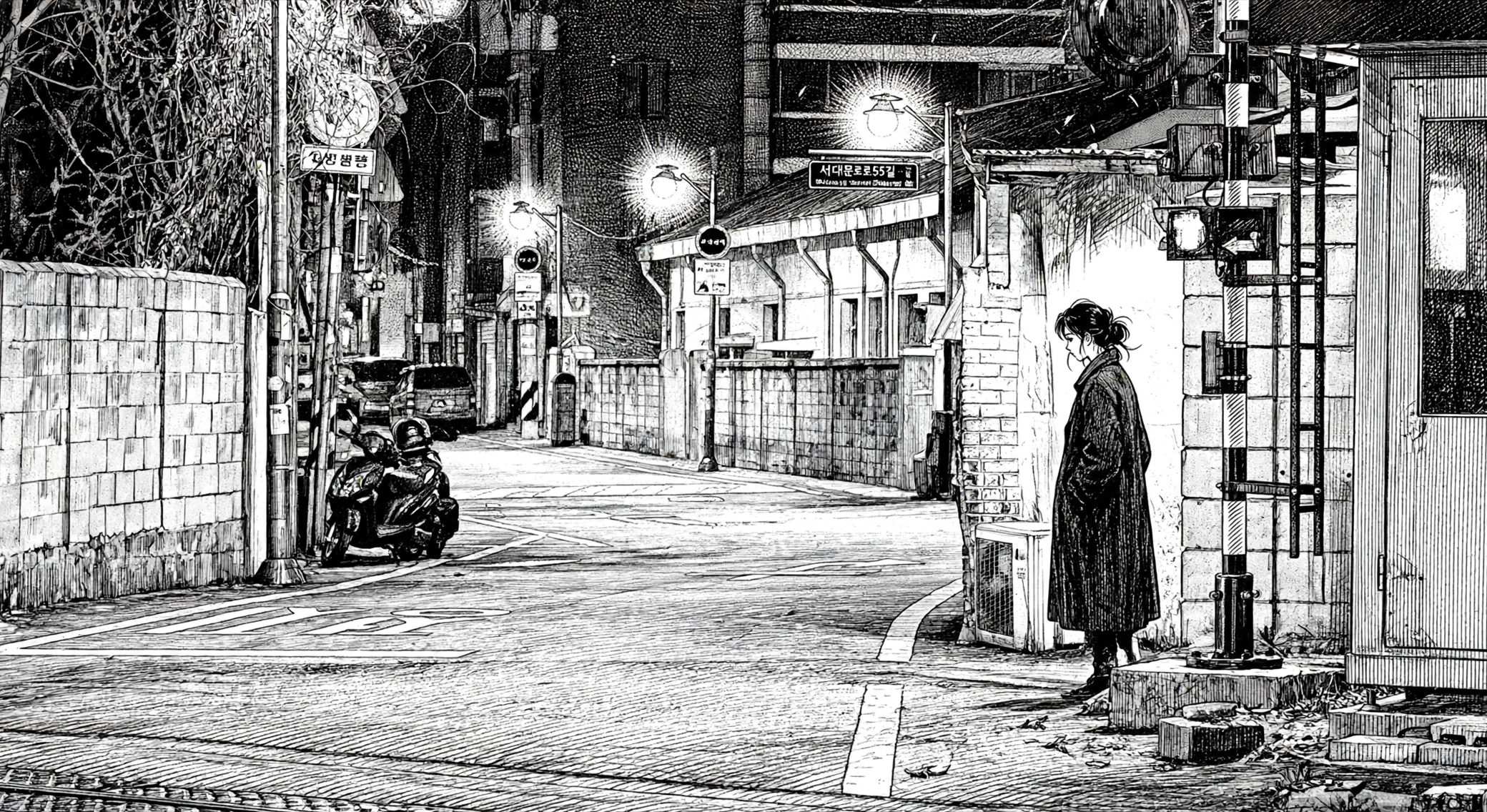 A solitary figure on a night street